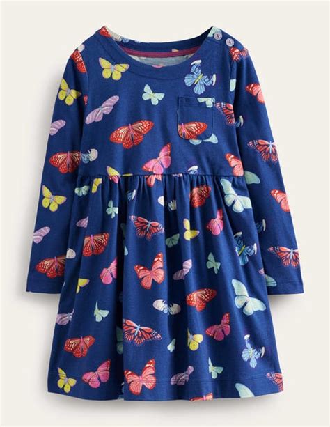 Long Sleeve Fun Jersey Dress College Navy Butterflies Boden Eu