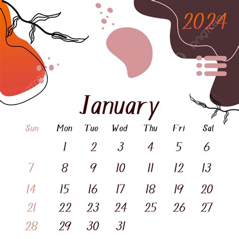 2024 Monthly Calendar, Orange Design On Calender, Design PNG ...