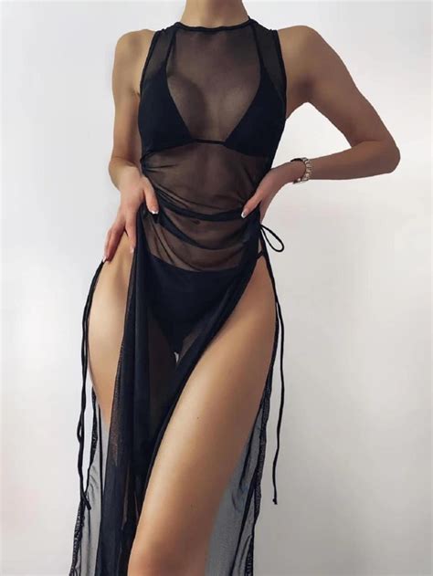 SHEIN Swim BAE Sheer Mesh Cover Up Without Bikini Set SHEIN UK