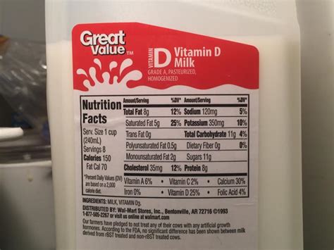 Milk Nutrition Facts Label