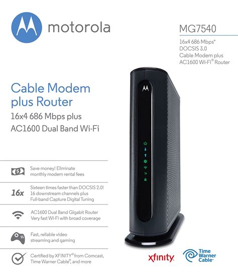 Motorola Mg7540 16x4 Cable Modem Plus Ac1600 Dual Band Wi Fi Gigabit