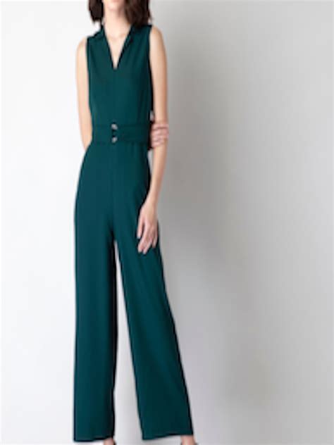 Buy FabAlley Women Dark Green Solid Belted Basic Jumpsuit Jumpsuit