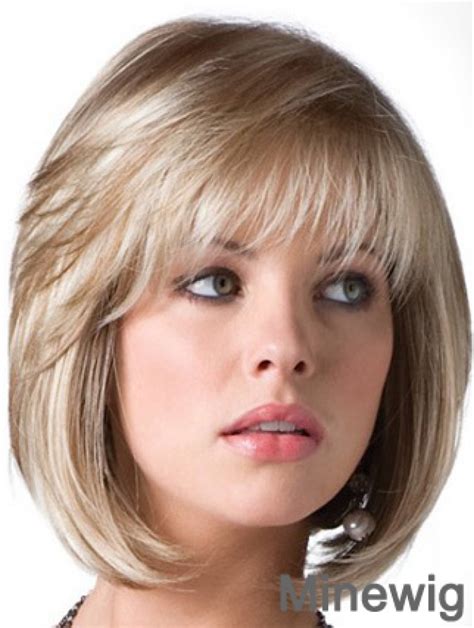 Blonde Bob Wig With Fringe Chin Length Straight Style