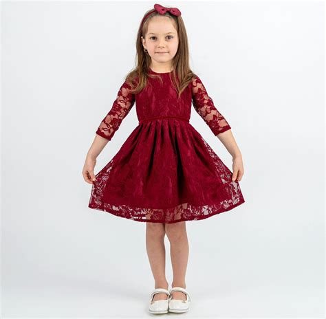 Flower Girl Dress Burgundy Lace Long Sleeve Dress Burgundy Etsy