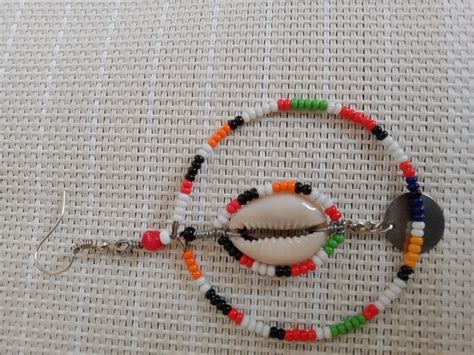 ON SALE Cowrie Shell African Beaded Earrings Seashell Masai Etsy