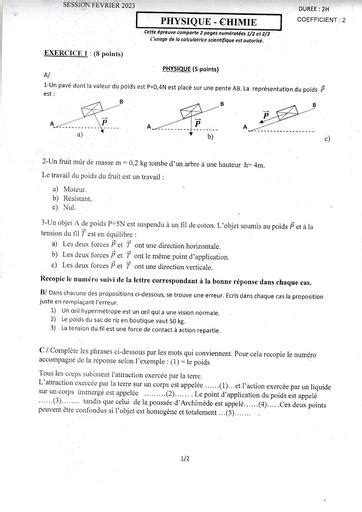 BEPC BLANC PHYSIQUE CHIMIE 2023 By Tehua Pdf