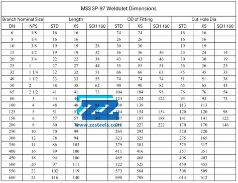 Weldolet Sizes