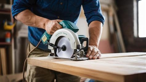 Premium Photo Carpenter Using Circular Saw For Cutting Wooden Boards