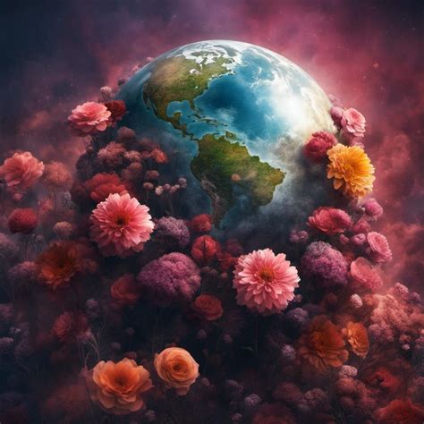 realistic planet earth growing   beautiful flower
