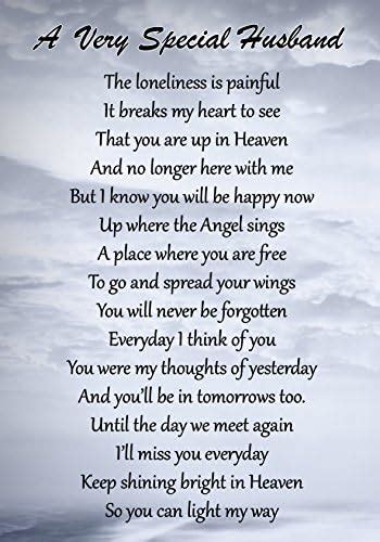 A Very Special Husband Memorial Graveside Poem Keepsake Card Includes