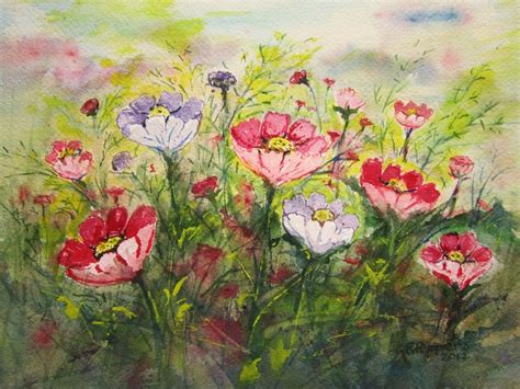 Flower Field Watercolor Print Watercolor Flowers Flower - Etsy