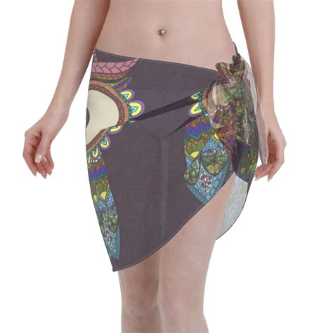 Disketp Boho Owl Women Swimsuit Cover Up Short Chiffon Summer Beach Sarong Bikini Wrap Skirt