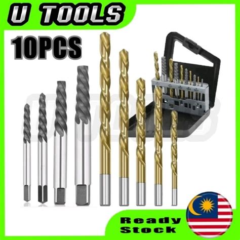 10pcs Screw Extractor Cobalt Left Hand Drill Bit Set Broken Bolt