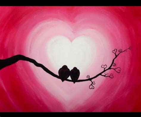 Valentine - Two Birds Sitting on a Branch in Front of a Heart Painted ...