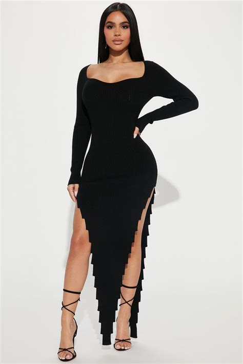 Seduction Sweater Maxi Dress Black Fashion Nova Dresses Fashion Nova