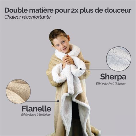 Plaid Avec Manches Sherpa Et Flanelle Enfant Beige