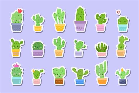 Premium Vector | Collection Cute cactus flat stickers