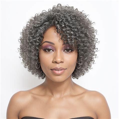 Salt And Pepper Glueless Kinky Curly Wigs Human Hair Wigs For Black Wome