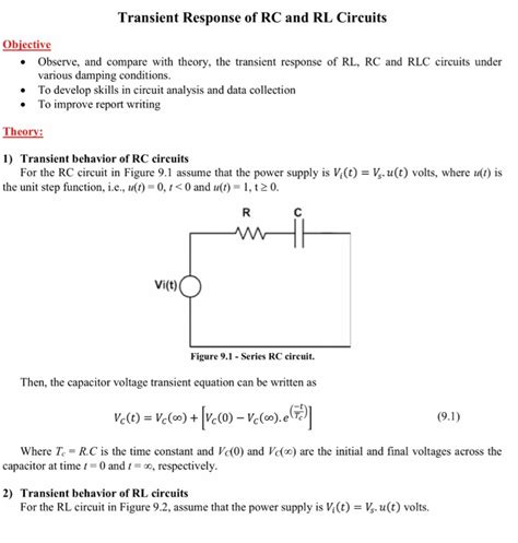 Solved Transient Response Of Rc And Rl Circuits Objective