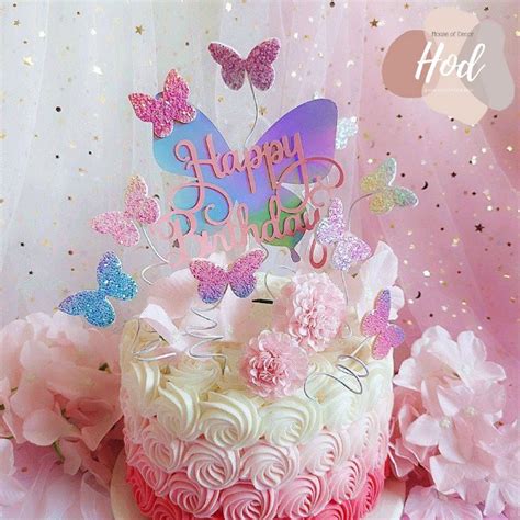 Jual Topper Kupu Kilau Glitter Tulisan Happy Birthday Hiasan Kue Tema