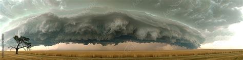 Massive Storm Cloud Formation Over a Lone Tree in an Open Field ...