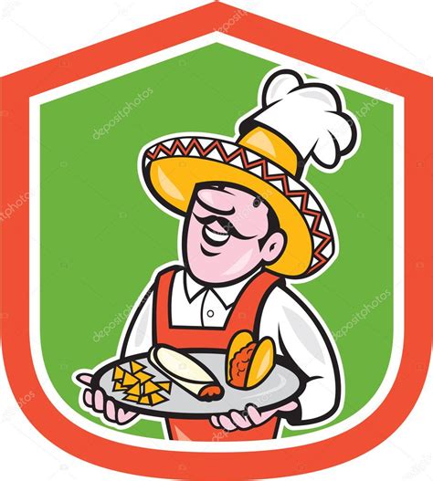 Chef Mexicano Escudo De Cocinero Dibujos Animados 2024