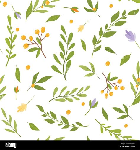 Vector Style Spring Pattern With Flowers And Leaves Gentle Spring