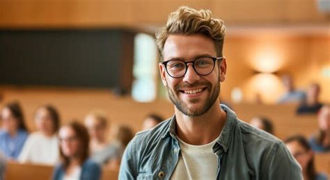 Premium Photo A Smiling Man In Glasses Standing In Front Of Class