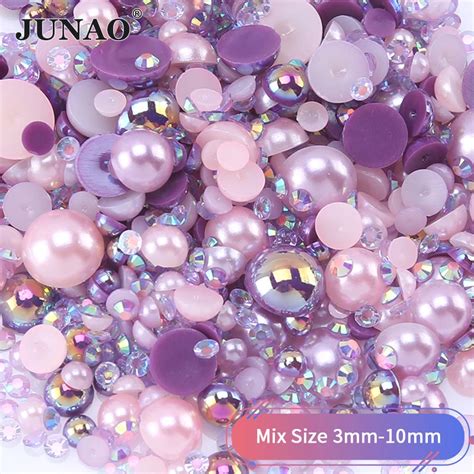 Junao G Mm Mix Size Mix Purple Color Half Round Pearl Beads