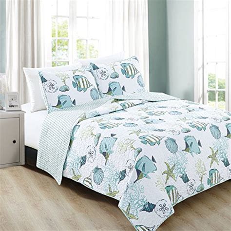 Home Fashion Designs 3 Piece Coastal Beach Theme Quilt Set With Shams