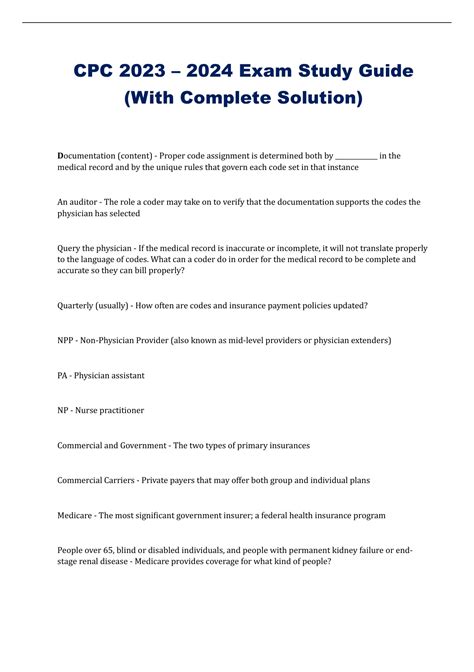 CPC 2023 2024 Exam Study Guide With Complete Solution CPC Stuvia US