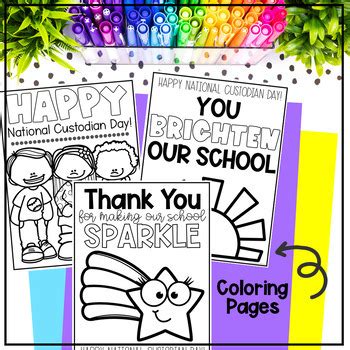 National Custodian Day Coloring Pages Thank You Cards Tpt