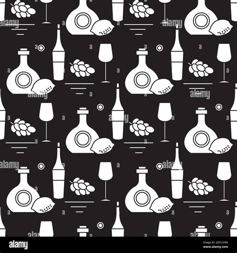 Seamless Pattern Vector Illustration Bottles Of Alcoholic Beverage