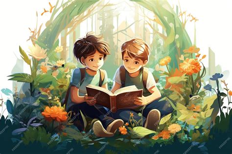 Premium Photo | Vector kids reading illustration