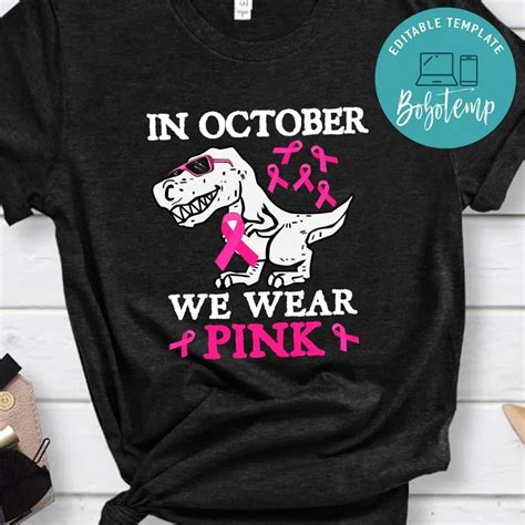 In October We Wear Pink Dinosaur Png File Template Bobotemp