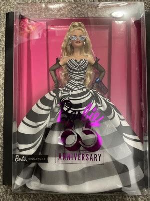 Barbie Signature Th Blue Sapphire Anniversary Fashion Doll With Blonde Hair Black And White