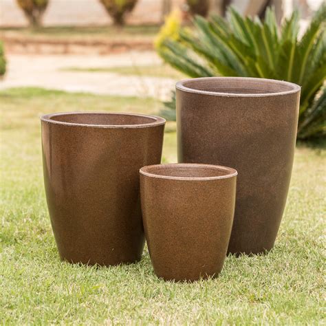 Kit 3 Vasos Para Plantas P M G Em Polietileno Decorativo Liso Luxo