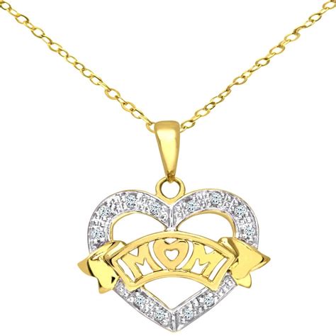 Sparkld Ct Yellow Gold Ct Diamond Mum Heart Pendant Necklace