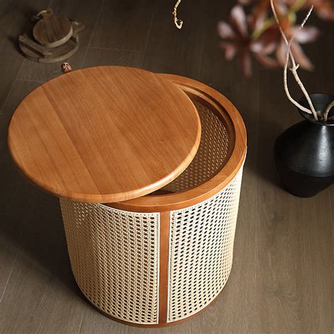 Rattan Storage Side Table Wood Elegant Decorative Piece Apollobox