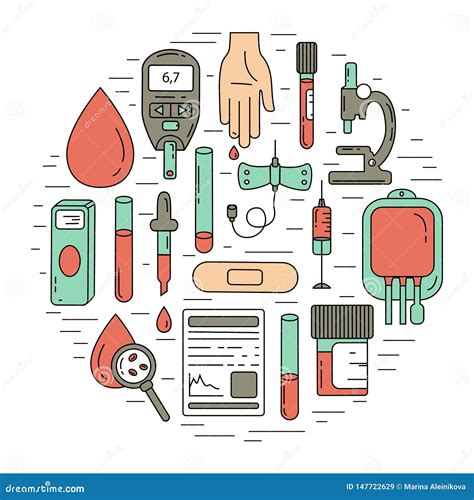 Blood Test Concept Vector Illustration With Blood Analysis Items Stock