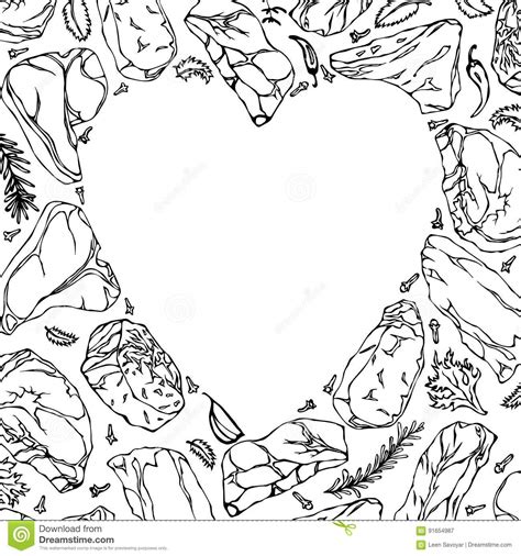 Coeur De Vecteur De Contour De Biftecks De Viande Illustration Stock