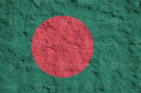 Bangladesh Flag Depicted In Bright Paint Colors On Old Relief