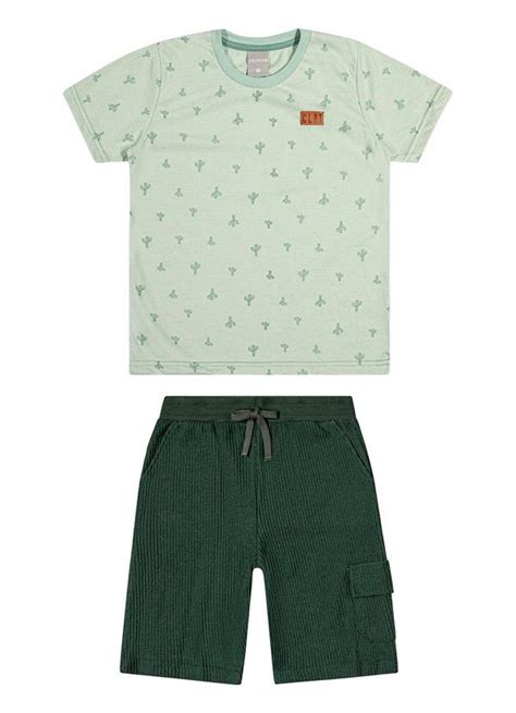 Conjunto Masc Infantil Camiseta E Bermuda Verde Elian