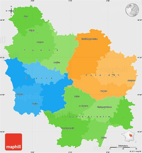 Political Simple Map of Bourgogne, single color outside