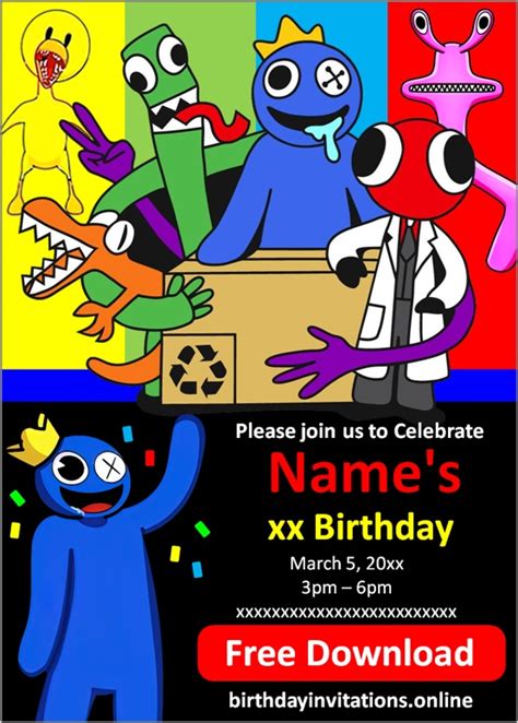 Roblox Rainbow Friends Birthday Invitation Free Backside H Ready