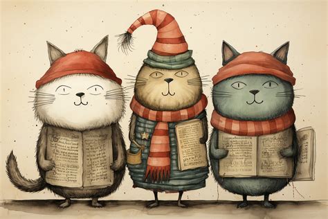 Three Cats Caroling Art Free Stock Photo Public Domain Pictures