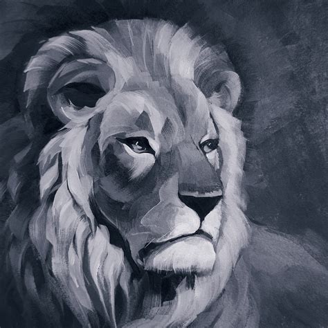 Lion head Original Acrylic Painting Black and White Art - Inspire Uplift