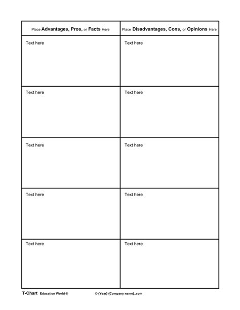 T chart template in Word and Pdf formats