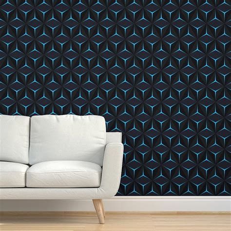 Tech Geometrics D Diamonds Neon Blue Navy Non Pasted Wallpaper Dana