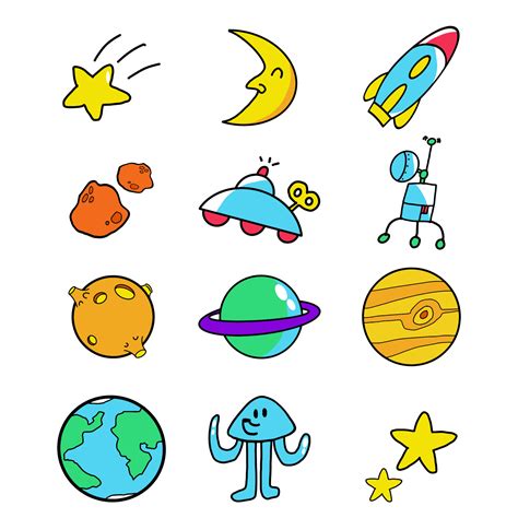 The Space Icon Drawing Cartoon Style Bundle Set 24050701 Vector Art At